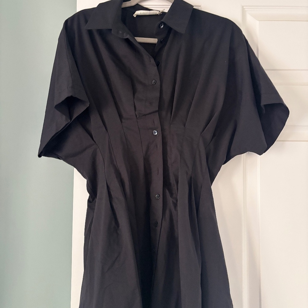 Classic Black Mini Shirt Dress - Casual Button-Front